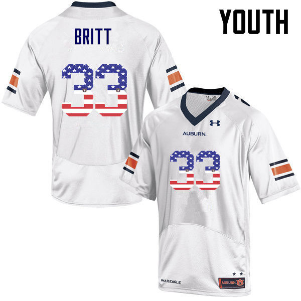 Auburn Tigers Youth K.J. Britt #33 White Under Armour Stitched College USA Flag Fashion NCAA Authentic Football Jersey XPV8474PM